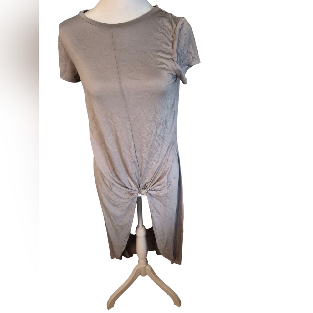 Neiman Marcus Taupe Knotted Shirt Dress